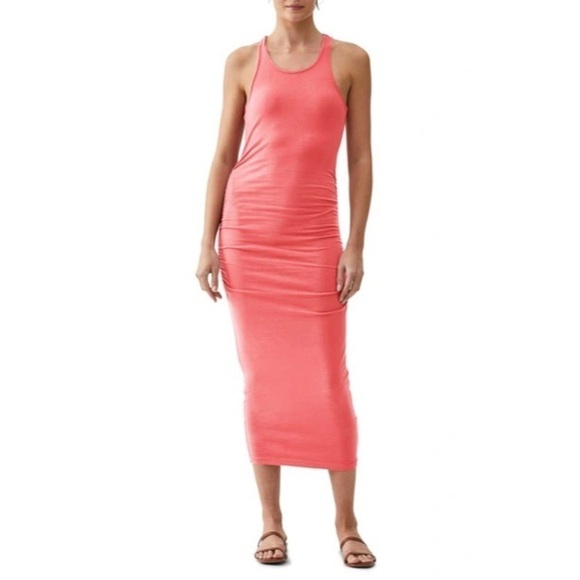 NWT Michal Stars Racerback Ruched Midi Tank Dress in Fresco - Picture 1 of 10
